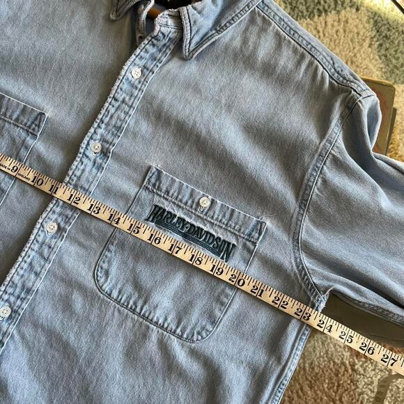 Vintage 90s Harley-Davidson Denim Shirt | Distressed Grunge Wash | Size L - Picture 7 of 8